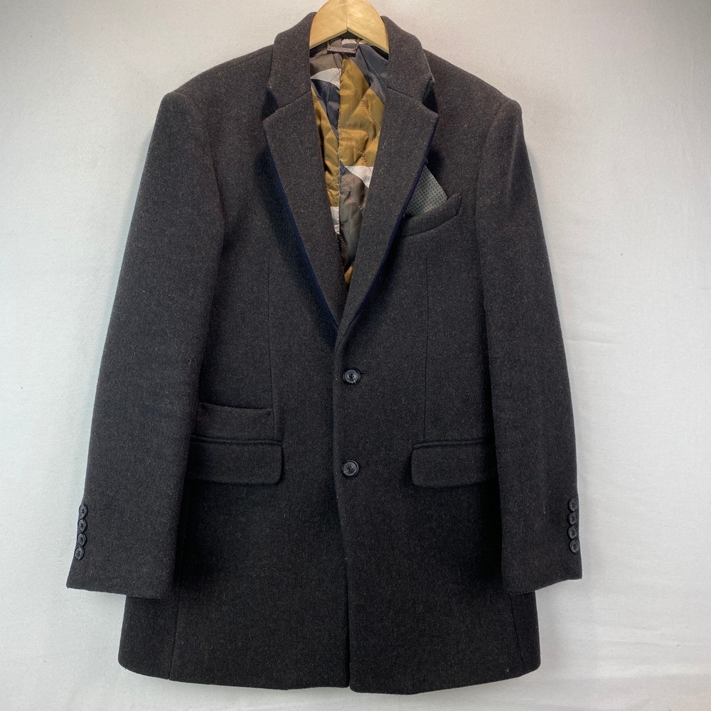 Ziozia Lambs Wool Melton Slim Fit Overcoat Men 105 Charcoal Grey Line Thick Coat